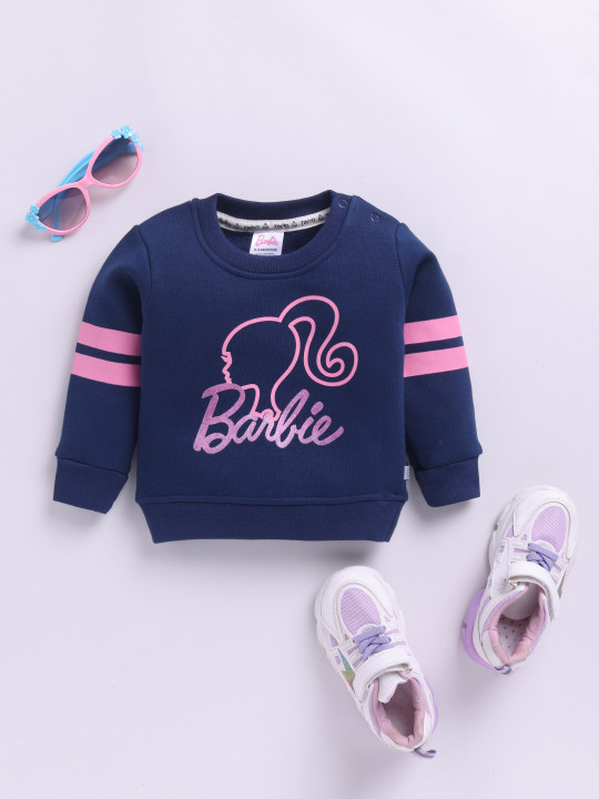 Tinyo Infant Girls Barbie Printed Full Sleeves Fleece Sweatshirt (Navy Blue, Pack Of 1)