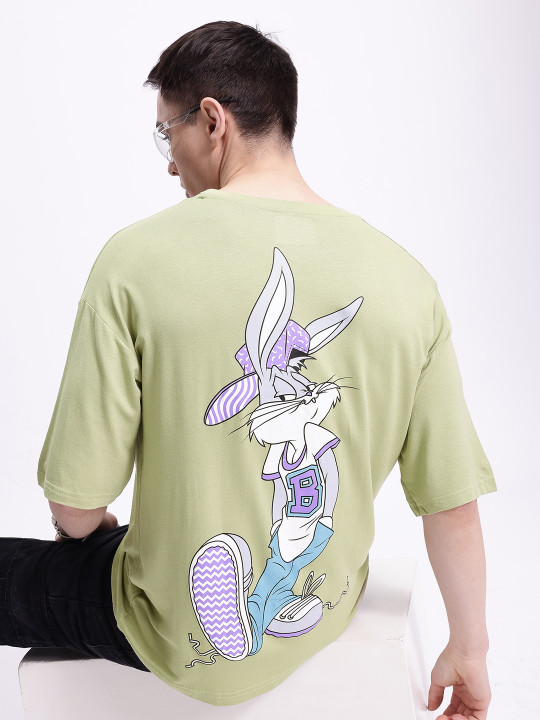 Game Begins Men’s Looney Tunes Polyester Printed Drop-Shoulder Sleeves T-Shirt (Green, Pack Of 1)