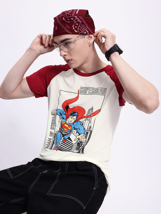 Minute Mirth Men’s Superman Polyester Printed T-Shirt (Maroon, Pack Of 1)