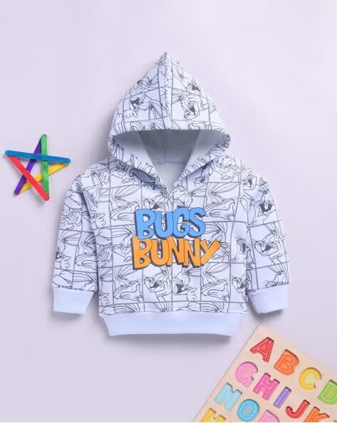 Tinyo Bugs Bunny Printed Cotton Blend Hoodie For Boys (Blue, Pack Of 1)