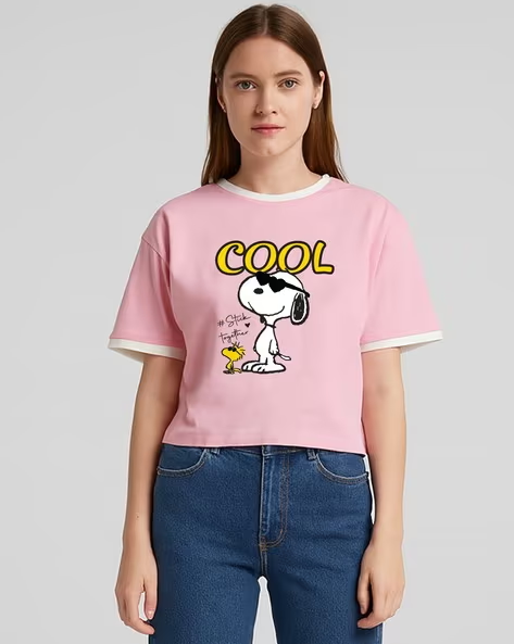 Women Peanuts Print Boxy Fit Top