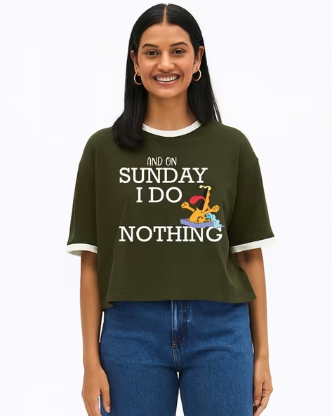 Women Garfield Print Boxy Fit Top
