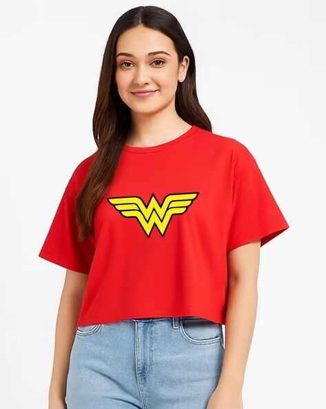Women Wonder Woman Print Boxy Fit Top