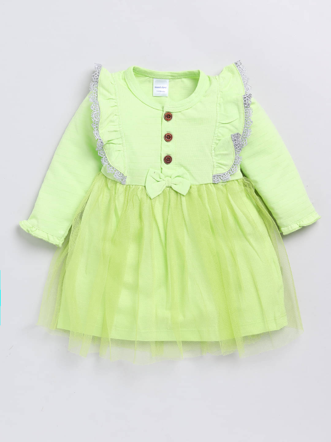 Moms Love Self Design Cotton Frock for Infant Girls (Green, Pack of 1)