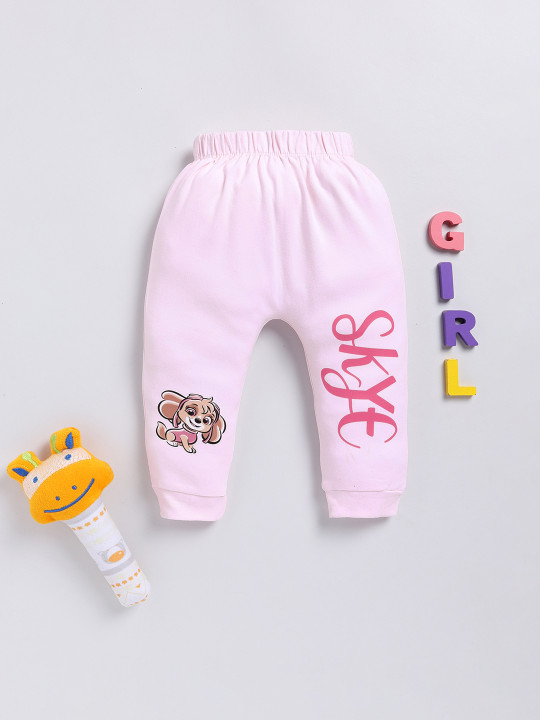 Tinyo Paw Patrol Printed Pure Cotton Joggers For Infant Girls (Pink, Pack Of 1)
