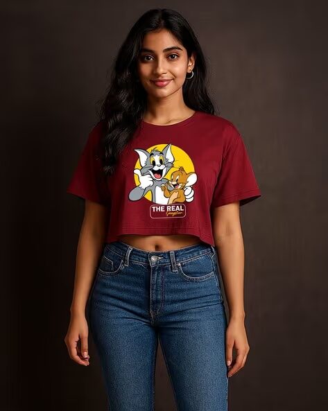 Women Tom & Jerry Graphic Print Boxy Fit Top