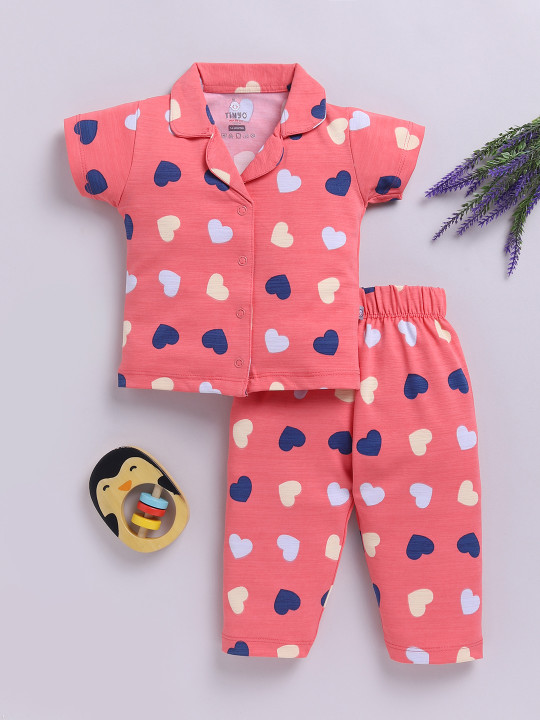 Tinyo Infant Girls Printed Polyester Night Suit (Coral, Pack of 1)