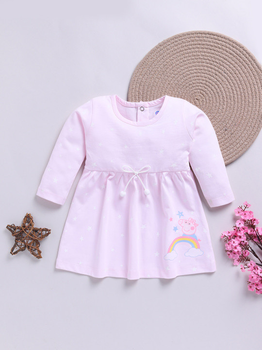 Tinyo Infant Girls Peppa Pig Printed Cotton Flared Dress (Pink, Pack Of 1)