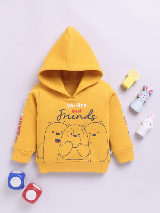 Tinyo Infant Boys We Bare Bears Graphic Printed Fleece Hooded Sweatshirt (Mustard, Pack Of 1)