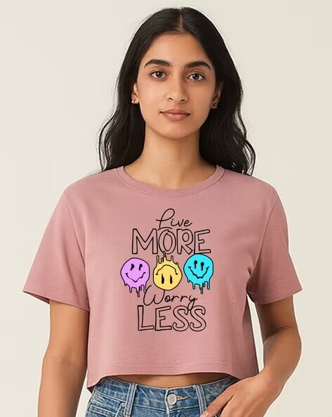 Women Smiley World Printed Boxy Fit Crop Top