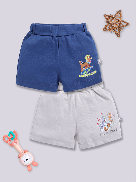 Tinyo Scooby Doo & Tom and Jerry Printed Pure Cotton Shorts Set For Infant Boys (Assorted, Pack Of 2)