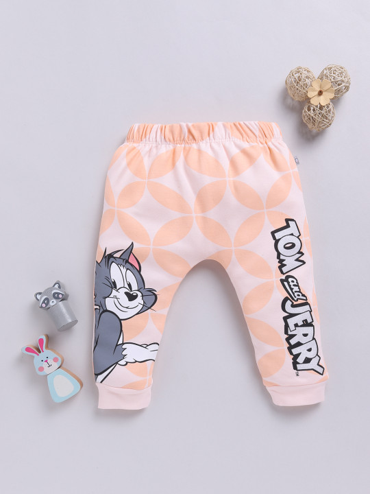 Tinyo Tom & Jerry Printed Pure Cotton Diaper Pants For Infant Girls (Peach, Pack Of 1)