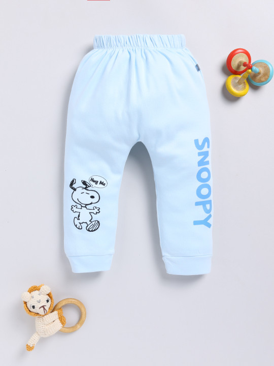 Tinyo Snoopy Printed Pure Cotton Joggers For Infant Girls (Blue, Pack Of 1)