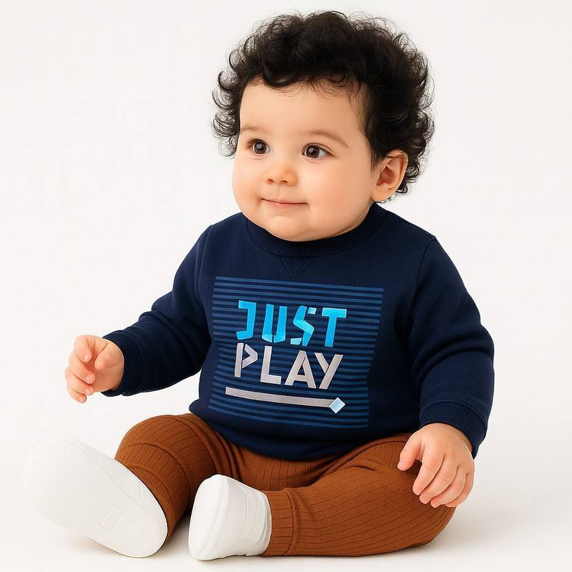 Moms Love Graphic Print Fleece Sweatshirt for Boys (Dark Blue, Pack of 1)