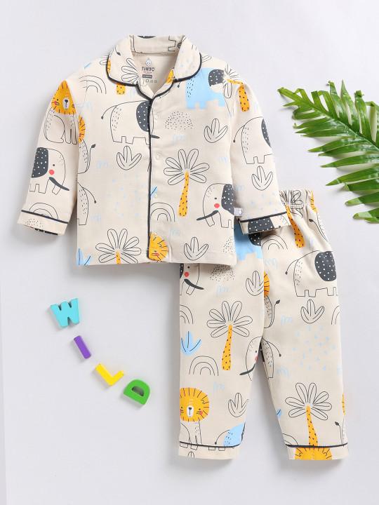 Tinyo Conversational Printed Pure Cotton Night Suit For Infant Boys (Blue, Pack Of 1)