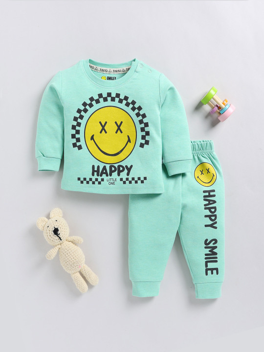 Tinyo Printed Pure Cotton T-shirt With Joggers Clothing Set For Infant Boys (Green, Pack Of 1)