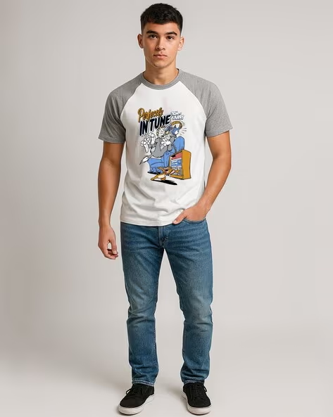 Men Tom & Jerry Printed Regular Fit Crew-Neck T-Shirt