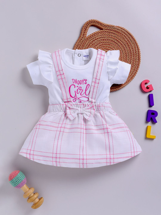 Moms Love Graphic Print Fit & Flare Dress for Infant Girls (Pink & White, Pack of 1)