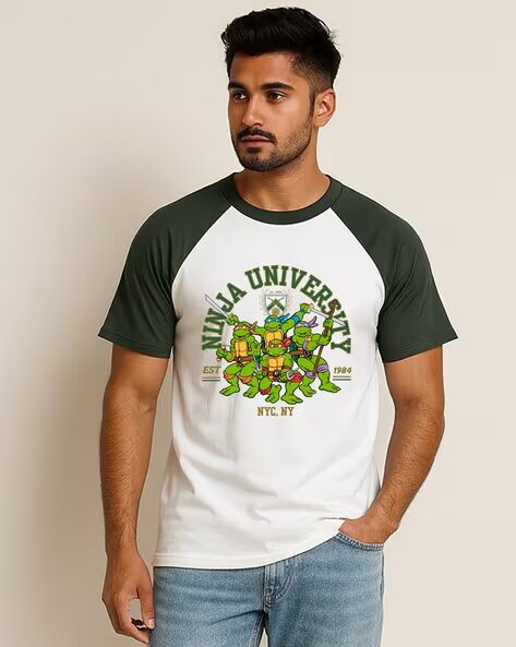 Men Teenage Mutant Ninja Turtles Printed Regular Fit Crew-Neck T-Shirt
