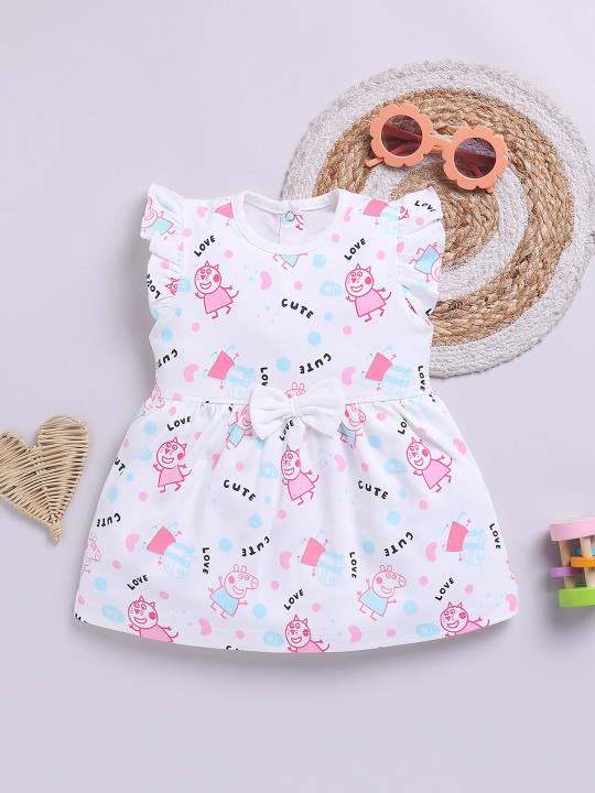 Tinyo Peppa Pig Printed Cotton Fit & Flare Dress for Infant Girls (Off White, Pack of 1)