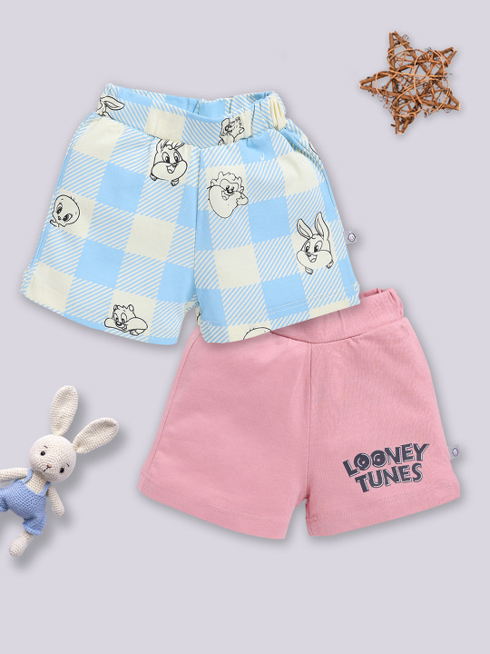 Tinyo Looney Tunes Printed Pure Cotton Shorts Set For Infant Boys (Assorted, Pack Of 2)
