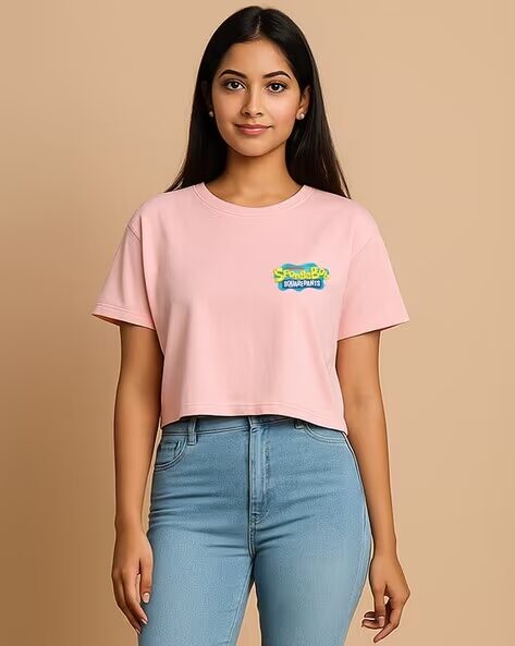 SpongeBob Printed Cotton Boxy Fit Top for Women