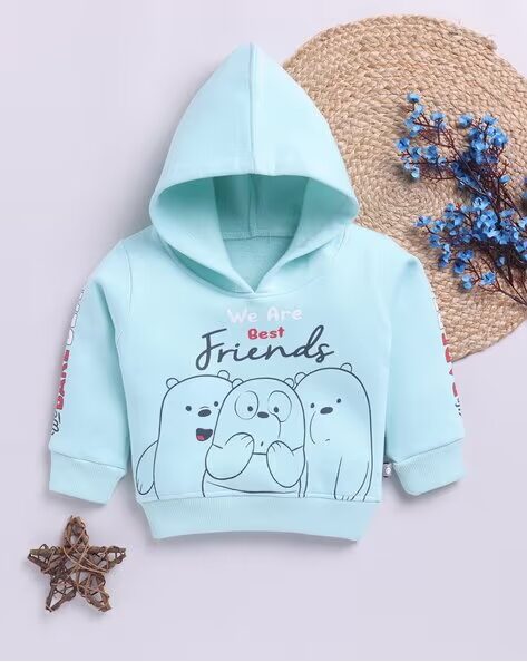 Tinyo We Bare Bears Printed Cotton Blend Hoodie For Boys (Yucca Green, Pack Of 1)