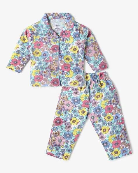 Tinyo Floral Printed Pure Cotton Shirt With Pyjamas For Infant Girls (Multicolor, Pack Of 1)