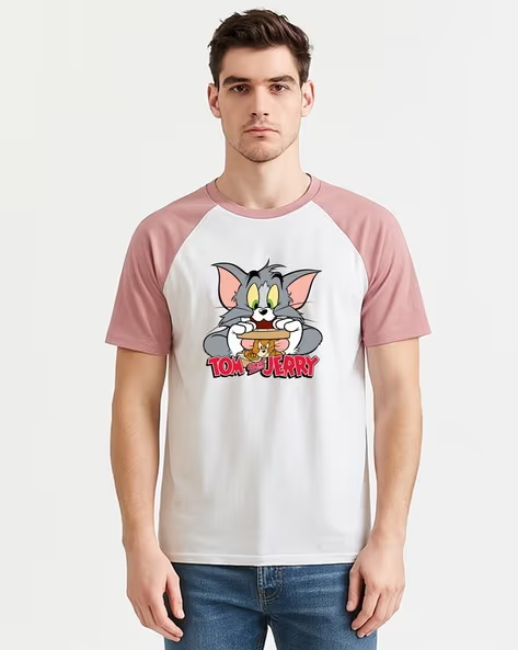 Men Tom & Jerry Printed Regular Fit Crew-Neck T-Shirt