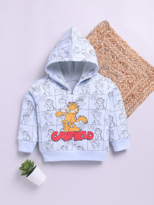 Tinyo Infant Girls Garfield Graphic Printed Fleece Hooded Sweatshirt (Blue, Pack Of 1)
