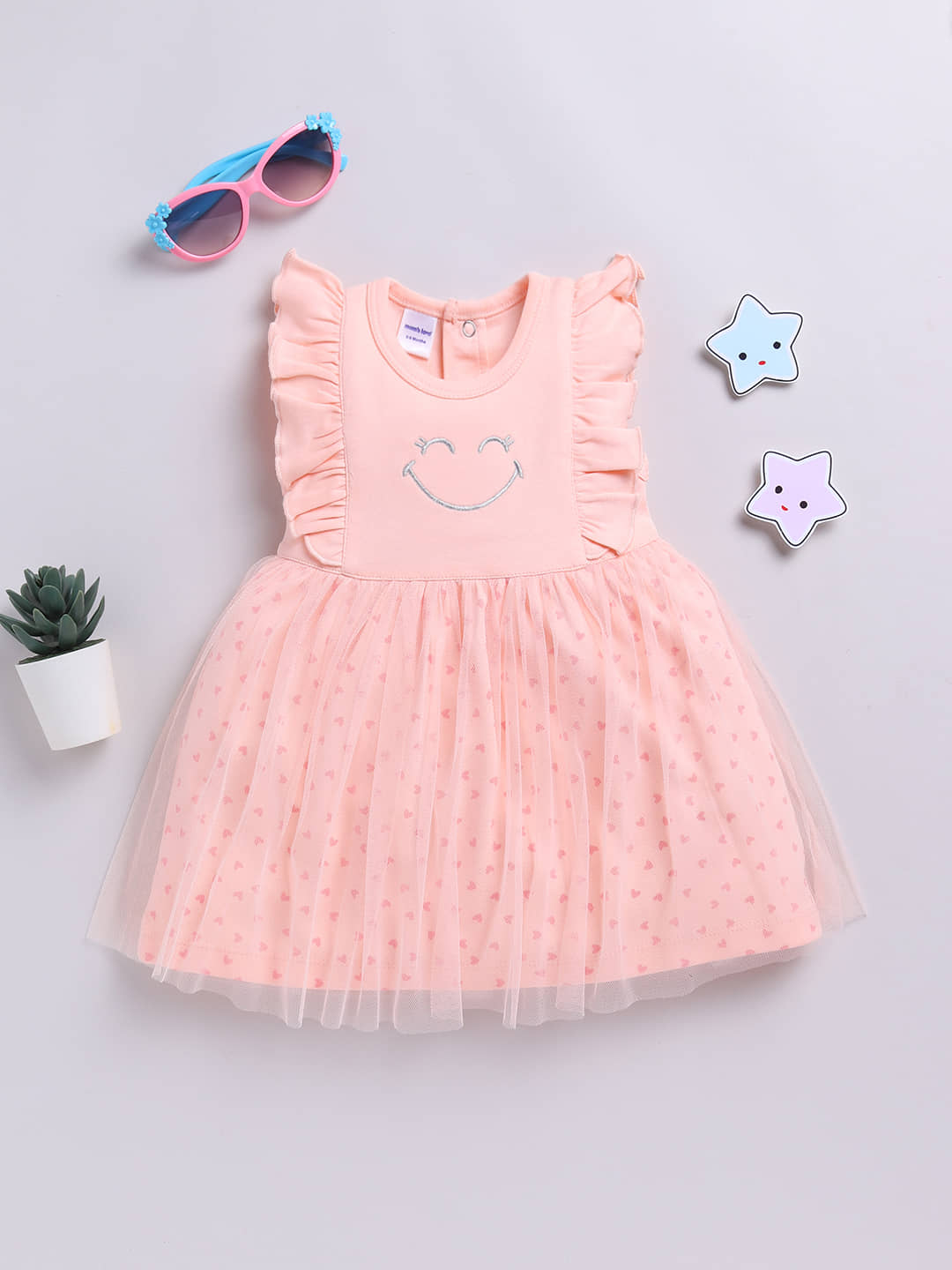 Moms Love Printed Cotton Dress For Infant Girls (Pink, Pack Of 1)