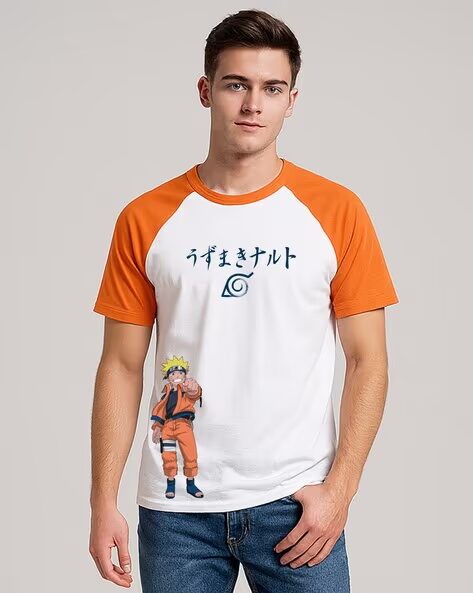 Men Naruto Printed Regular Fit Crew-Neck T-Shirt