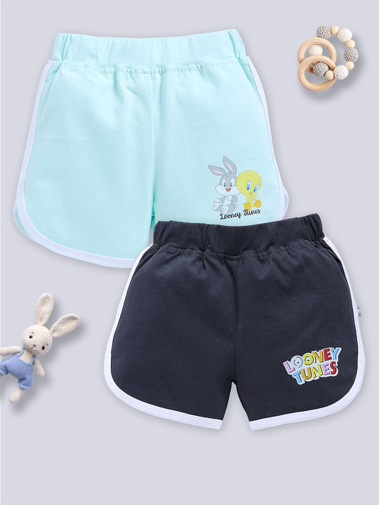 Tinyo Looney Tunes Printed Pure Cotton Shorts Set For Infant Girls (Assorted, Pack Of 2)