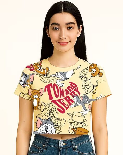 Women Tom & Jerry Graphic Print Boxy Fit Top