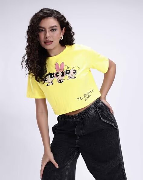 Women Powerpuff Girls Graphic Print Boxy Fit Cotton Top
