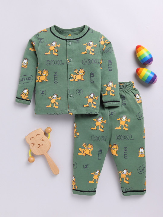 Tinyo Garfield Printed Pure Cotton Night Suit For Infant Boys