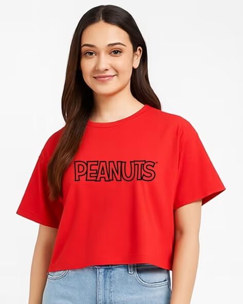 Women Peanuts Graphic Print Boxy Fit Top