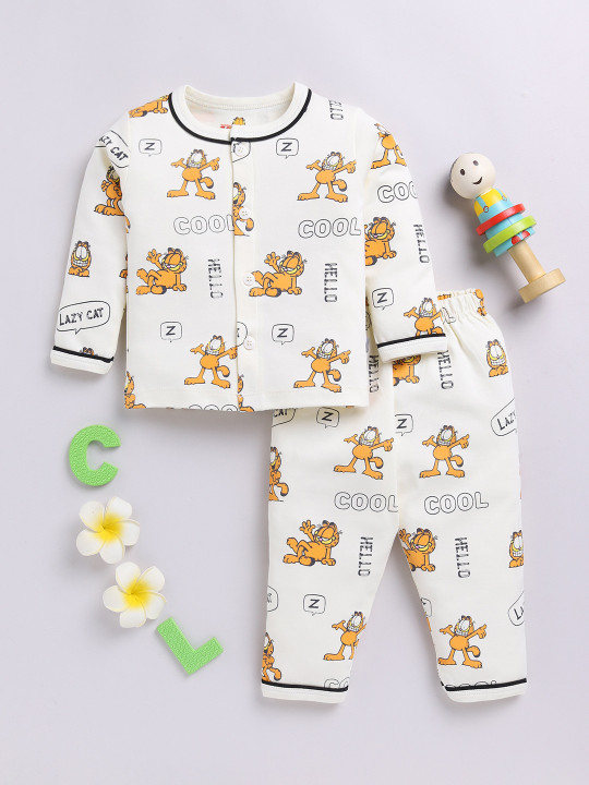 Tinyo Garfield Printed Pure Cotton Night Suit For Infant Boys