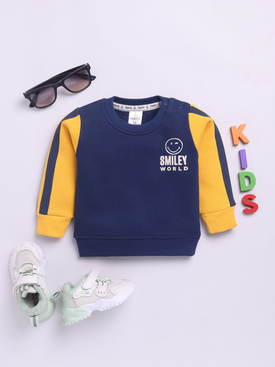 Tinyo Printed Fleece Sweatshirt For Infant Boys (Navy Blue, Pack Of 1)