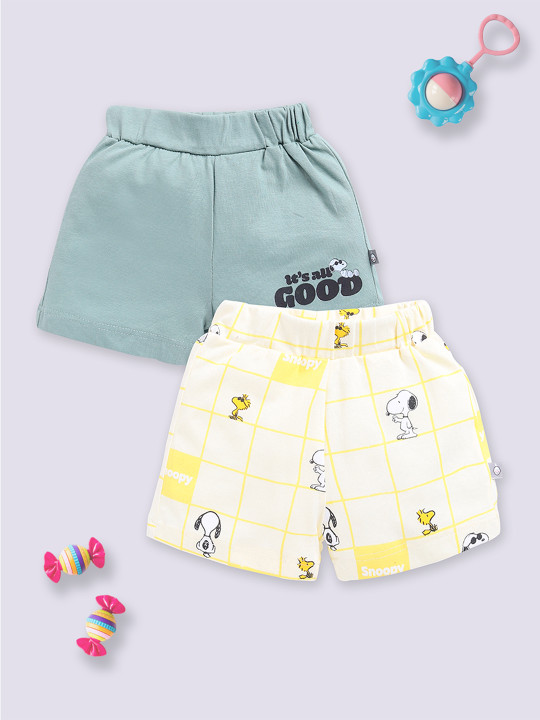 Tinyo Snoopy Printed Pure Cotton Shorts Set For Infant Boys (Assorted, Pack Of 2)