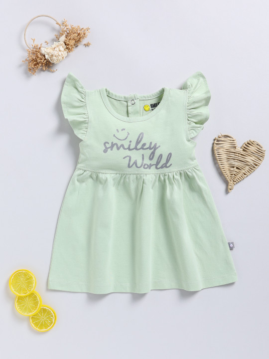 Tinyo Typography Printed Fit & Flare Dress For Infant Girls (Green)