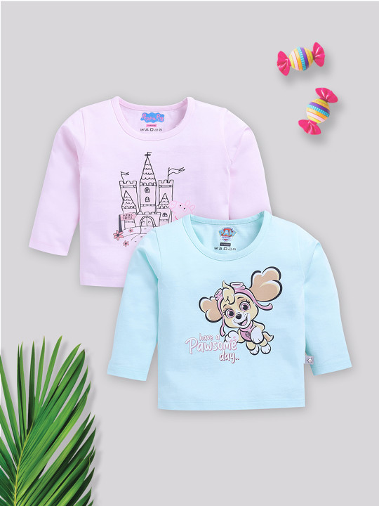 Tinyo Peppa Pig Printed Cotton T-shirt Set For Infant Girls (Assorted, Pack Of 2)