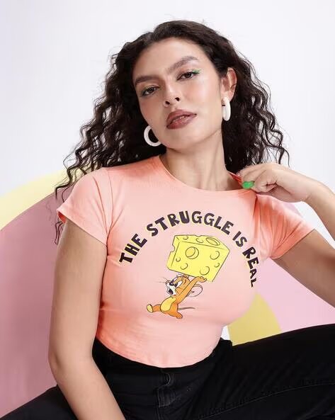 Women Tom & Jerry Graphic Print Boxy Fit Cotton Top
