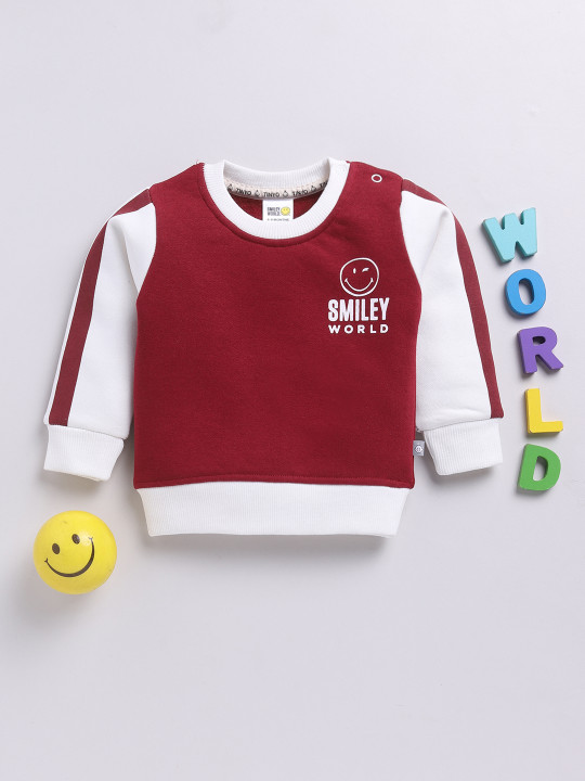 Tinyo Smiley World Printed Fleece Sweatshirt For Infant Boys (Red, Pack Of 1)