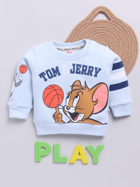 Tinyo Tom & Jerry Printed Fleece Sweatshirt For Infant Boys (Blue, Pack Of 1)