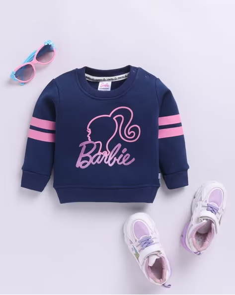 Tinyo Barbie Printed Cotton Blend Sweatshirt For Girls (Navy Blue,Pack Of 1)
