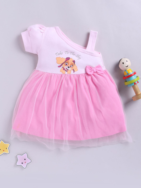 Moms Love Paw Patrol Cotton Dress for Infant Girls (Pink, Pack of 1)