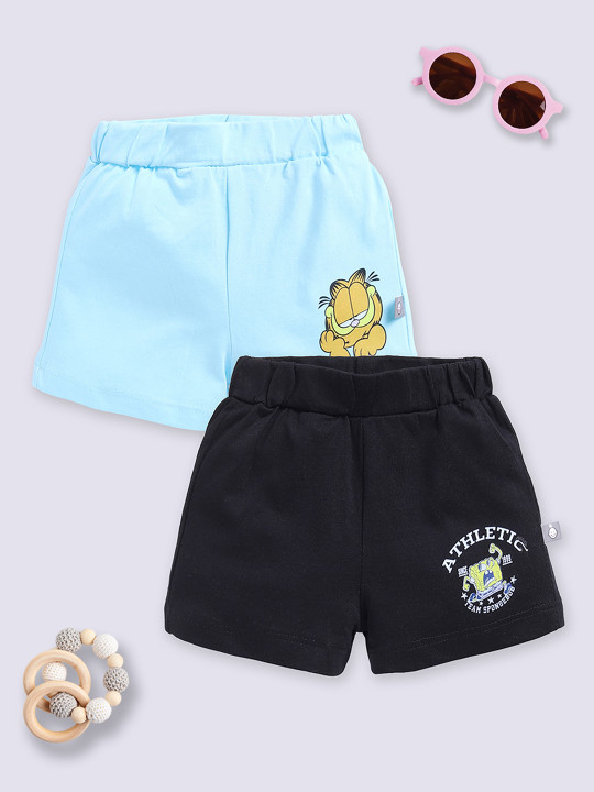 Tinyo Printed Pure Cotton Shorts Set For Infant Boys (Assorted, Pack Of 2)