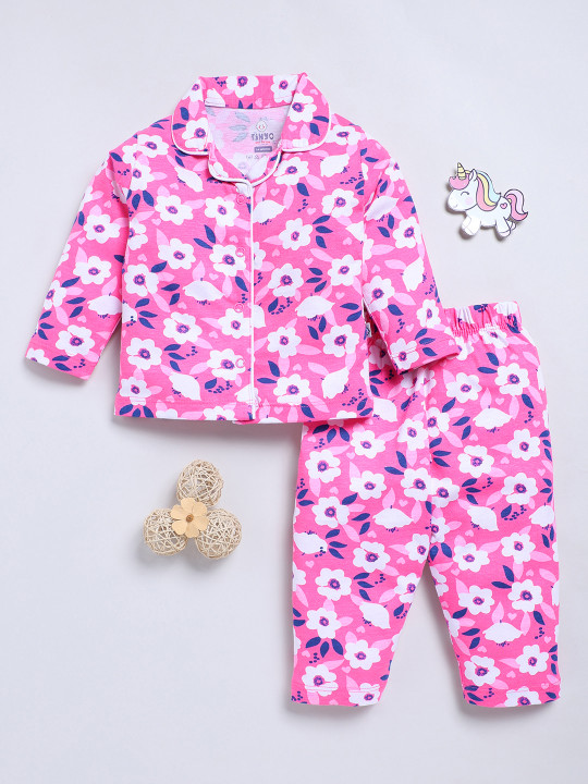 Tinyo Infant Girls Floral Printed Night Suit (Pink, Pack of 1)