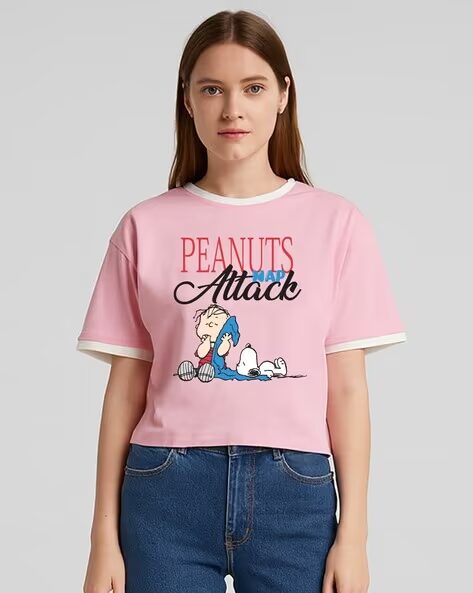 Women Peanuts Graphic Print Boxy Fit Top